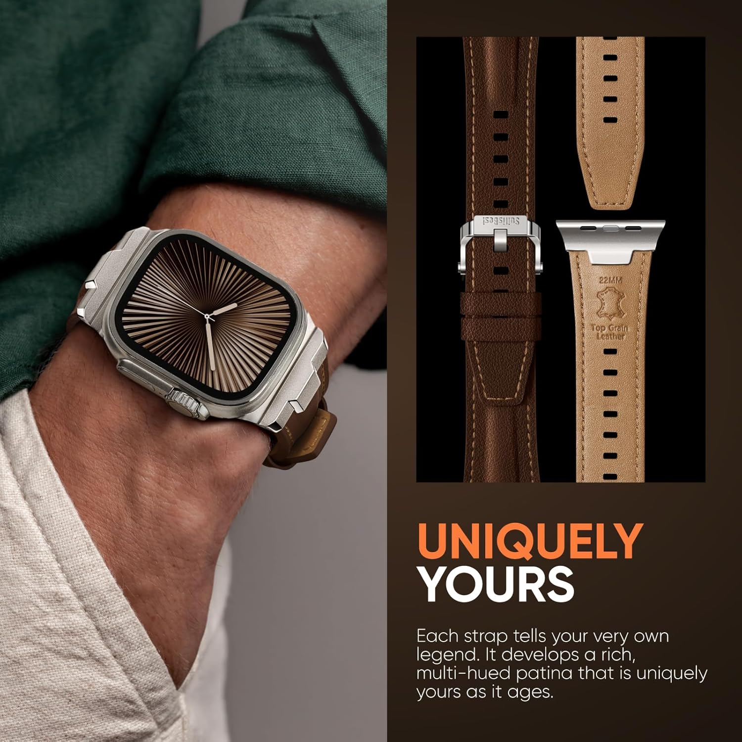 👌Premium Genuine Leather Strap Compatible with 🌹Apple Watch Ultra Band 49mm 46mm 45mm 44mm 42mm – Durable Replacement 💋Band for iWatch Ultra, Series 10/9/8/7/6/5/4/3/SE (Unisex Design)