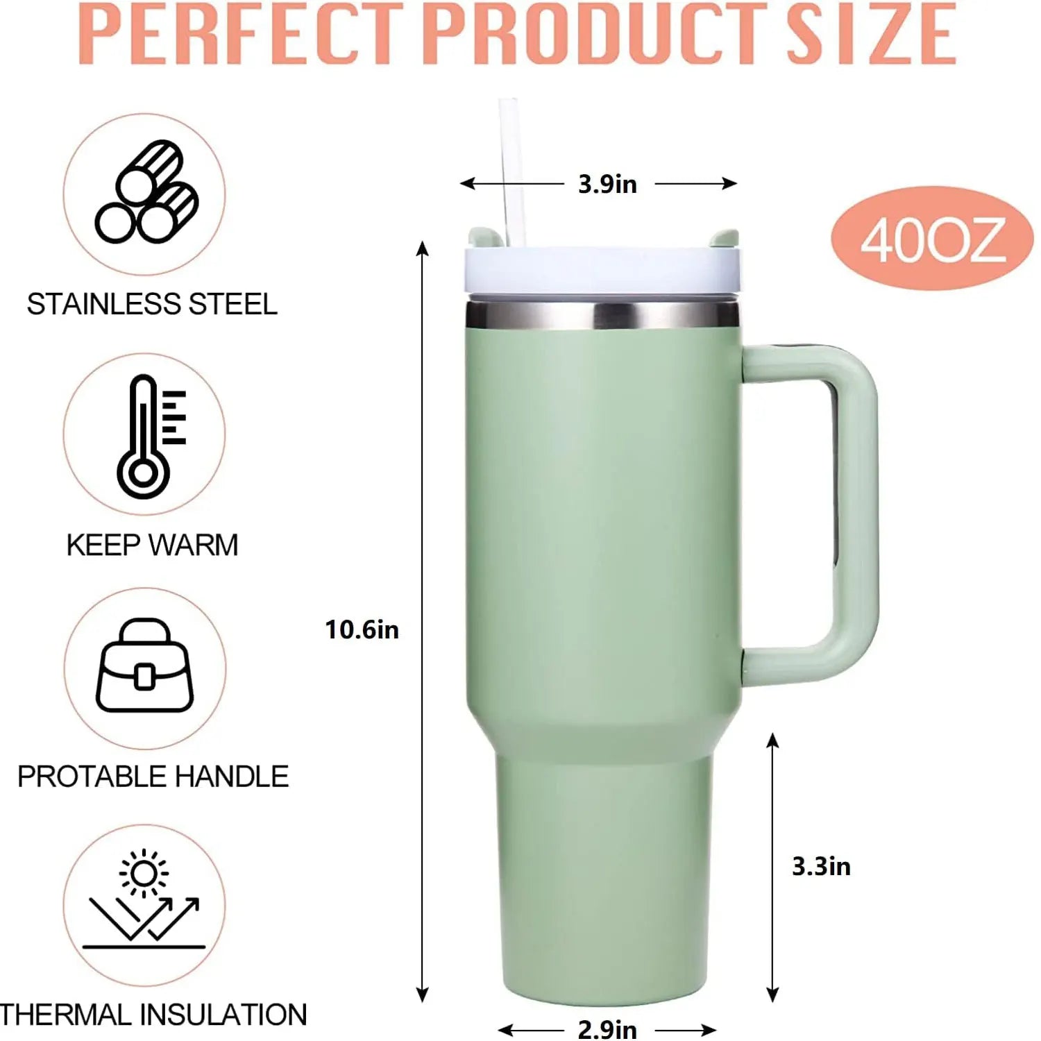 1200ml Large Capacity Stainless Steel Vacuum Insulated Tumbler with Handle and Straw, Portable and Stylish, Perfect for Hot and Cold Drinks