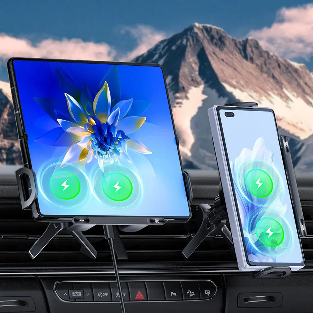 Car Wireless Charger 15W Dual Coil Car Vent Phone Mount Fast Charging Cell Phone Holder for Smartphone/Pad/Foldable Phone