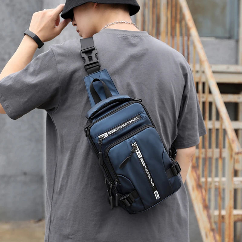 ❤️Men's Versatile Waterproof Nylon Sling Bag with 💋USB Charging Port - Crossbody🐬 Chest Shoulder Backpack for🌹 Travel and Daily Use