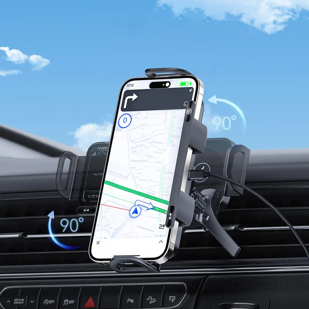 Car Wireless Charger 15W Dual Coil Car Vent Phone Mount Fast Charging Cell Phone Holder for Smartphone/Pad/Foldable Phone