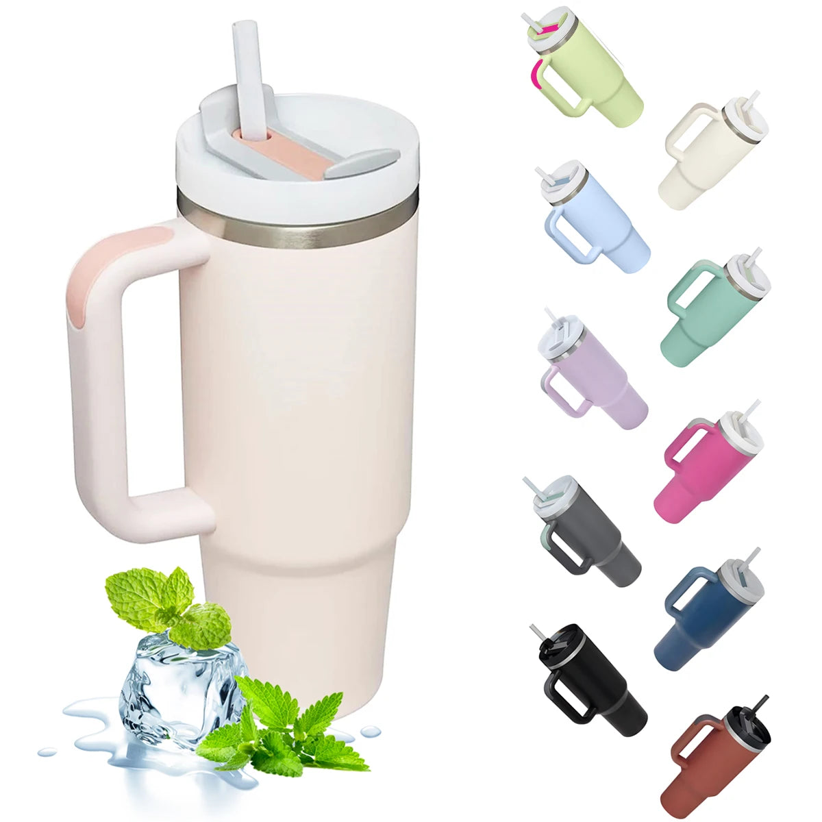 1200ml Large Capacity Stainless Steel Vacuum Insulated Tumbler with Handle and Straw, Portable and Stylish, Perfect for Hot and Cold Drinks